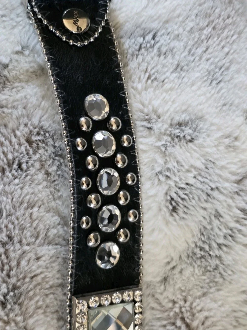 BHW Women's Black Leather Western Belt Crystals and Bling Accents Size M